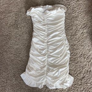 White-Lucy in the Sky strapless ruched dress